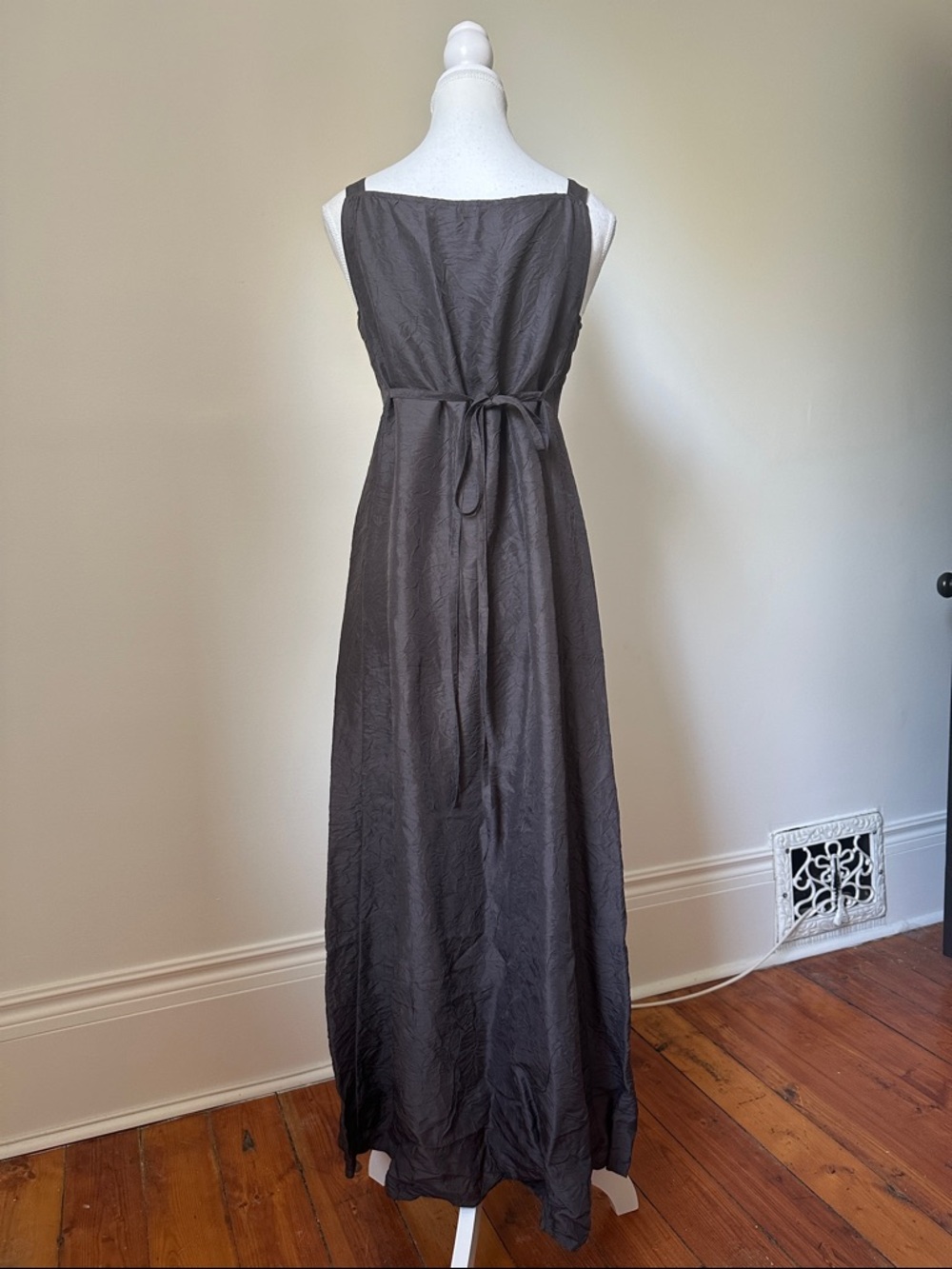 EILEEN FISHER 100% Silk Elegant Preppy Brown Tie Back Maxi Dress & Duster XS - Picture 4 of 7